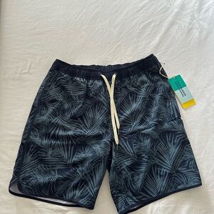 Fair Harbor Navy Palm Print Swim Trunks